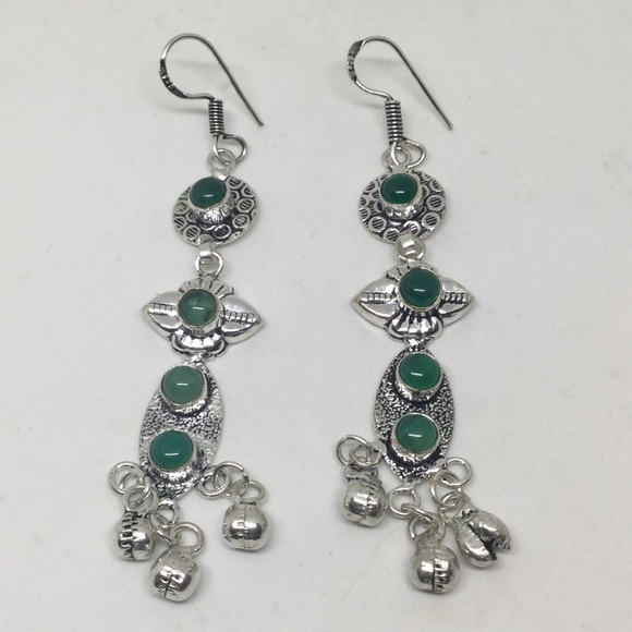 Green Onyx Silver Earrings - Picture 1 of 1